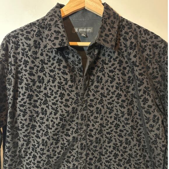 INC Flocked Velvet Floral Blouse Black Size M Goth Glam Holiday Textured Office - Picture 2 of 11